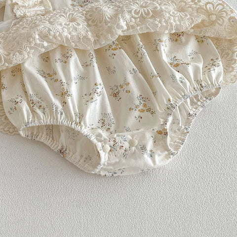 2 Pc Baby Girl Ditsy Lace Floral Dress with Bonnet