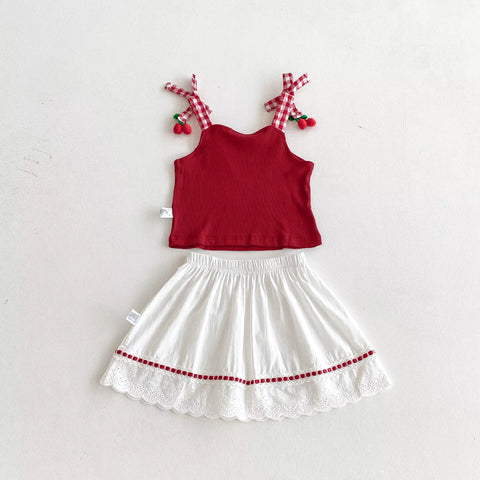 Girls Cherry Tank Top and Cotton Skirt Set