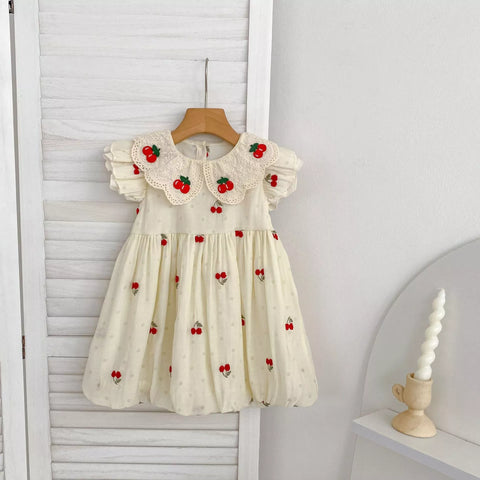 Girls Cherry on Top Scallop Collar Bodysuit or Dress