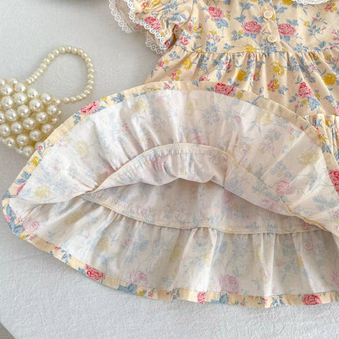 Girls Vintage Flower Print Collar Bodysuit or Dress