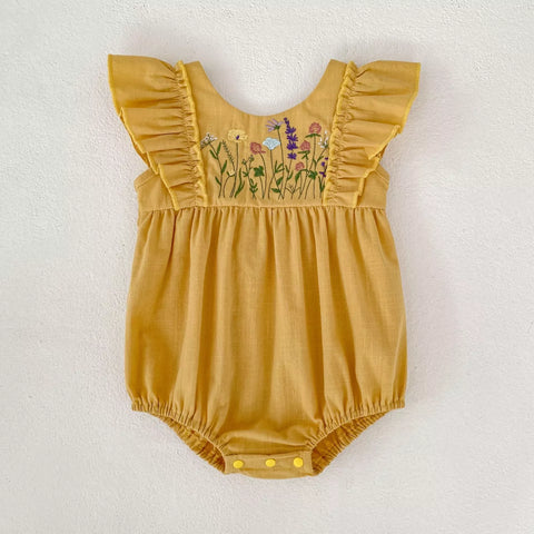 Girls Summer Wild Flower Embroidered Bodysuit or Dress