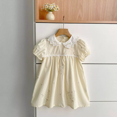 Girls Butter Yellow Bouquet Embroidered Bodysuit or Dress