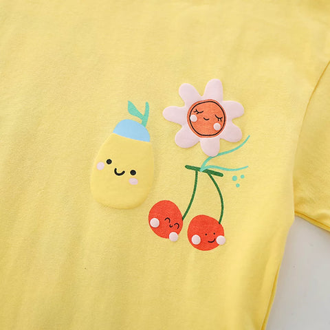 2 Pc Girls Fruits & Veggies Tee Shorts Set
