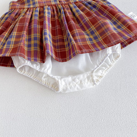 Baby Girl Heart Cutout Plaid Bodysuit Dress