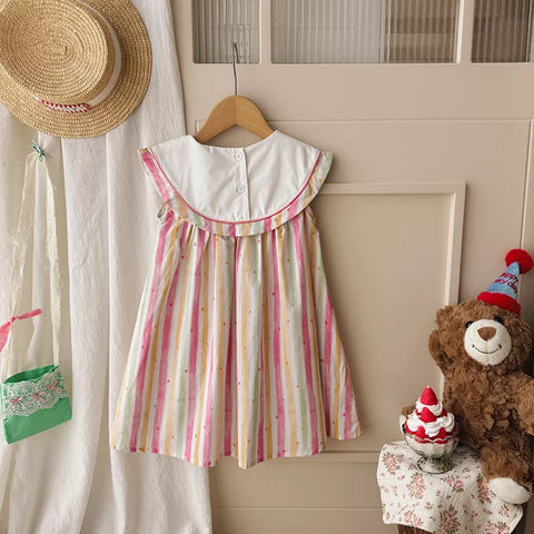 Girls Party Bear Circle Collar Rainbow Dress
