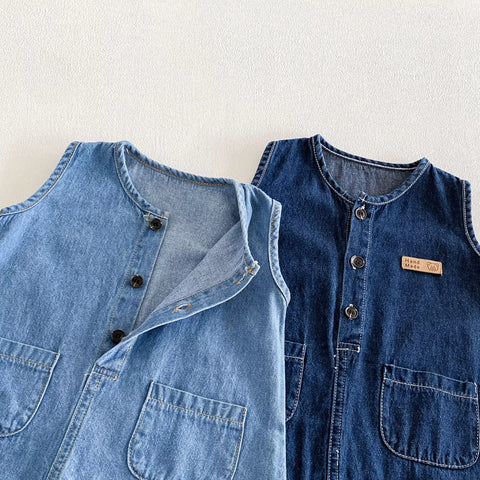 2 pc Baby Boy Denim Romper w/ Hat