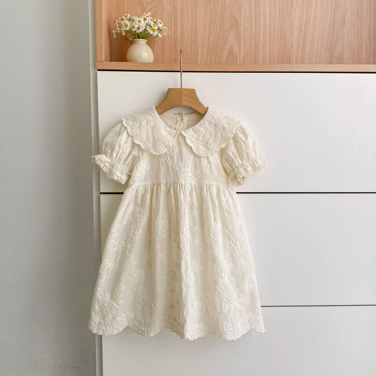 Girls Flower Pattern Emb Scallop Collar Dress or Bodysuit