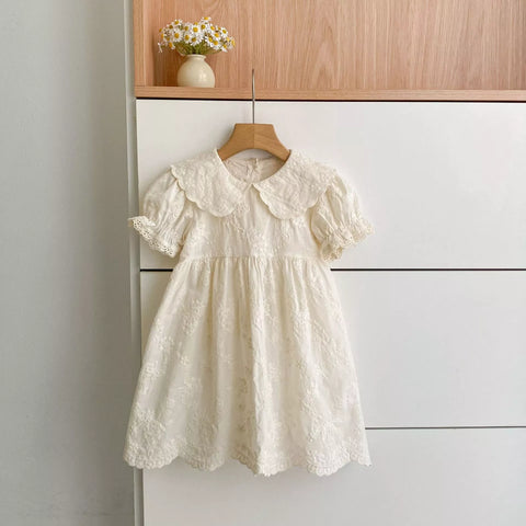 Girls Flower Pattern Emb Scallop Collar Dress or Bodysuit