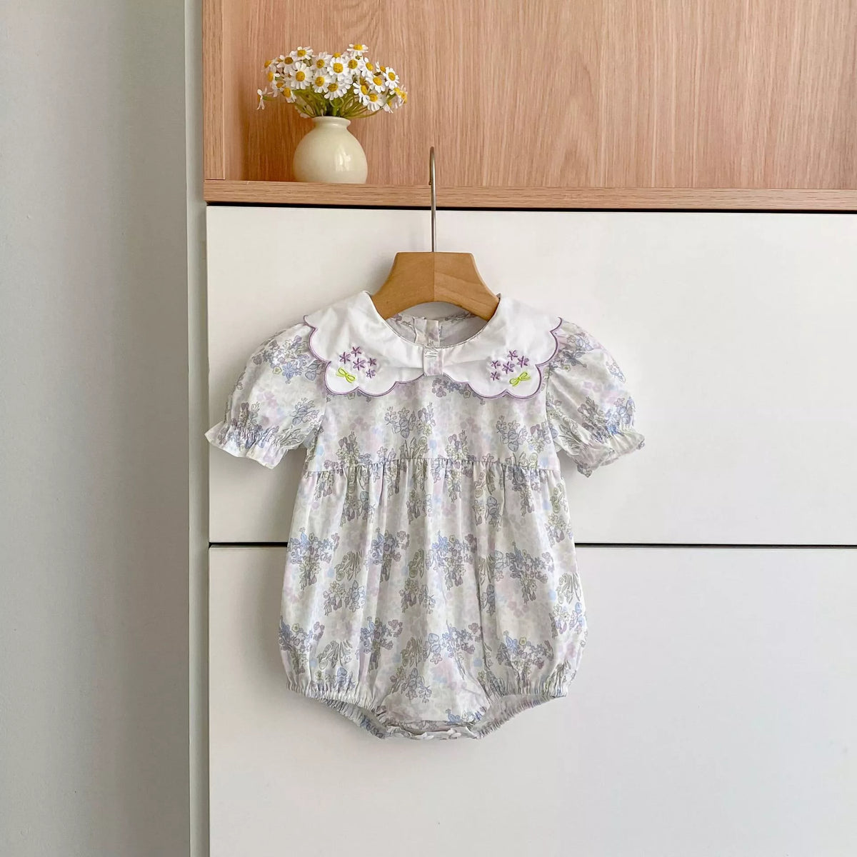 Girls Flower Pattern Scallop Collar Bodysuit or Dress