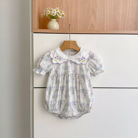 Girls Flower Pattern Scallop Collar Bodysuit or Dress