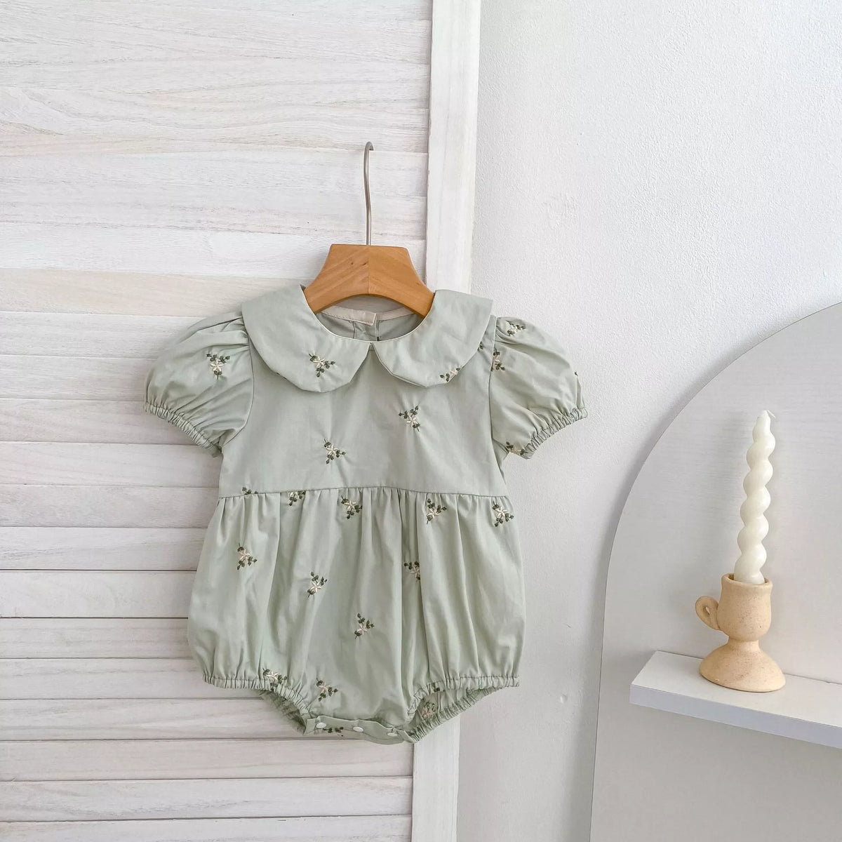 Girls Cotton Ditsy Flower Embroidered Puff Sleeve  Bodysuit or Dress
