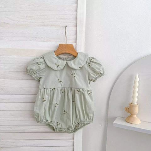 Girls Cotton Ditsy Flower Embroidered Puff Sleeve  Bodysuit or Dress
