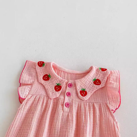 Baby Girl Strawberry Collar Bodysuit