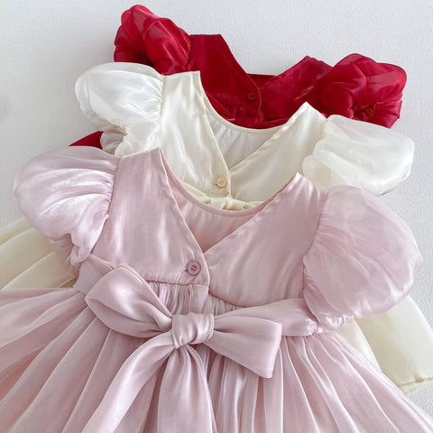 Baby Girl Puff Sleeve Sateen Bodysuit Dress