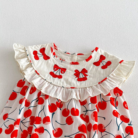 Baby Girl Round Collar Cherry Bodysuit