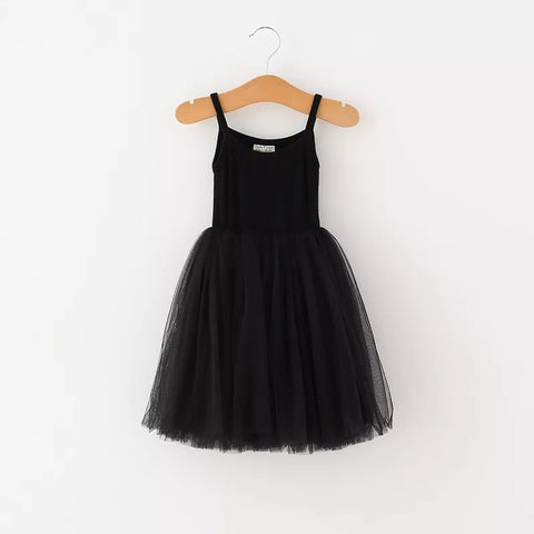 Girls Basic Ribbed Cami Mesh Tulle Dress