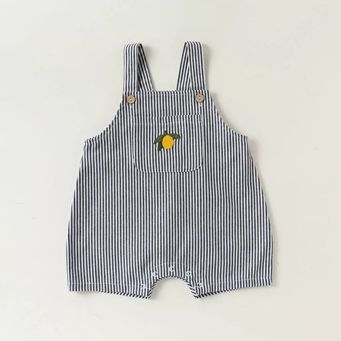 Baby Stripe Lemon Embroidered Overalls