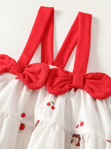 Baby Girl Double Bow Cherry Bodysuit Dress