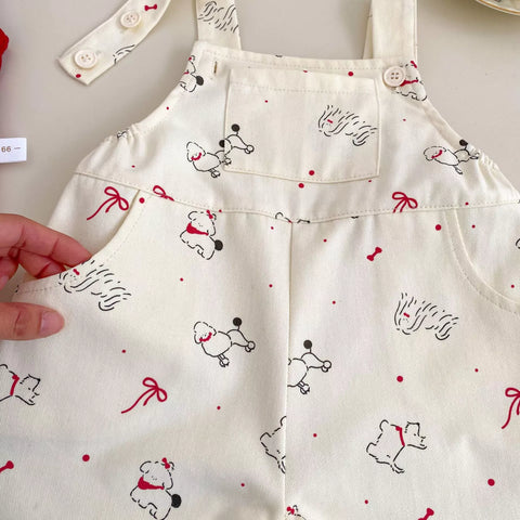 2 pc Unisex Kids French Poodle Tank & Overalls Set