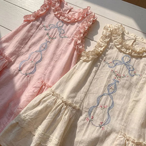 Girls Ruffle Low Waist Ribbon Emb Dress
