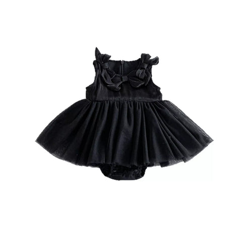 Baby Girl Sateen Bow Collar Bodysuit Dress