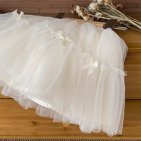 Girls Ivory Tutu Bow Detail Skirt
