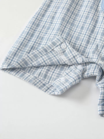 2 pc Baby Boy Dog Patch Plaid Romper