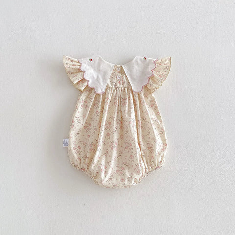 Baby Girl Cute Embroidery Scallop Collar Bodysuit