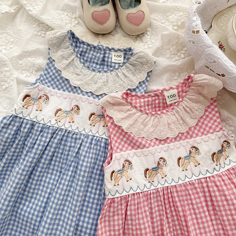 Girls Gingham Carousel Horse Dress