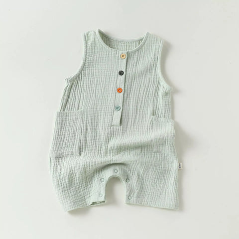 Unisex Baby Sleeveless Rainbow Button Romper