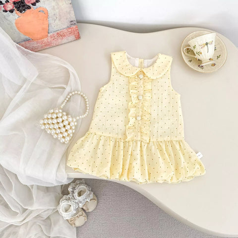 Girls Polka Dot Ruffle Collar Drop Waist Dress
