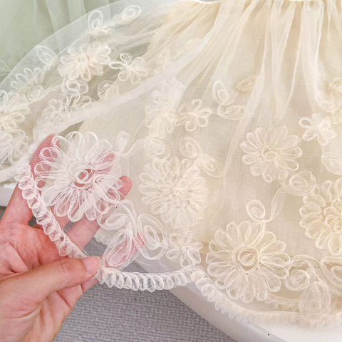 Girls Flowered Embroidered Textured Dress