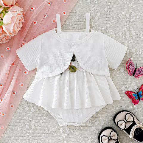 2 Pc Baby Girl Flower Patch Bodysuit & Cardigan set