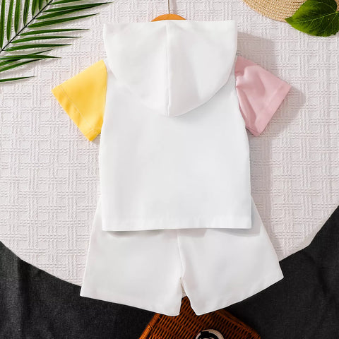 2 Pc Boys Hooded Colorblock Shirt & Shorts Set