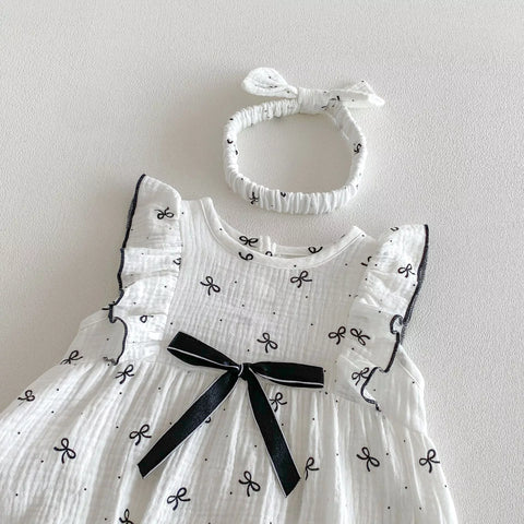2 Pc Baby Girl Mini Ribbon Print Bodysuit