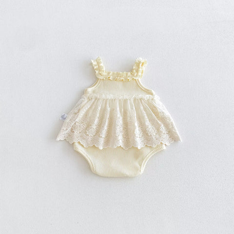 Baby Girl Ribbed Lace Overlay Skirt Dress