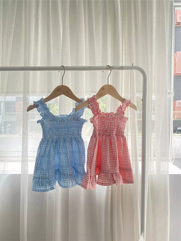 Girls Plaid Smocked Bodice Dress