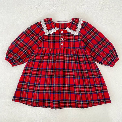 Girls Tartan Print Lace Collar Bodysuit or Dress