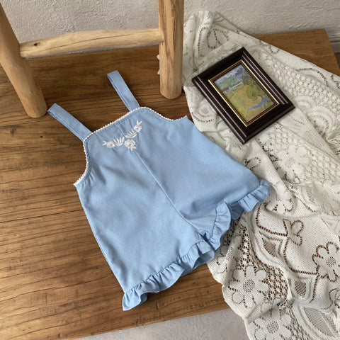 Baby Girl Playsuit-Floral Embroidered Ruffle Romper
