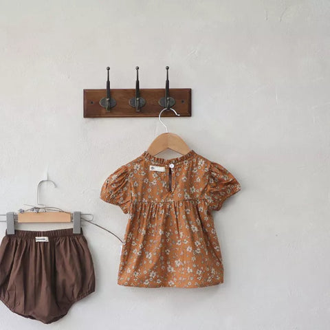 2 Pc Girls Ruffle Neck Top & Bloomers Set