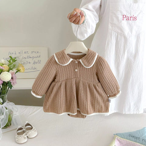 2 Pc Baby Girl Piping Trim Cable Knit Sweater Dress