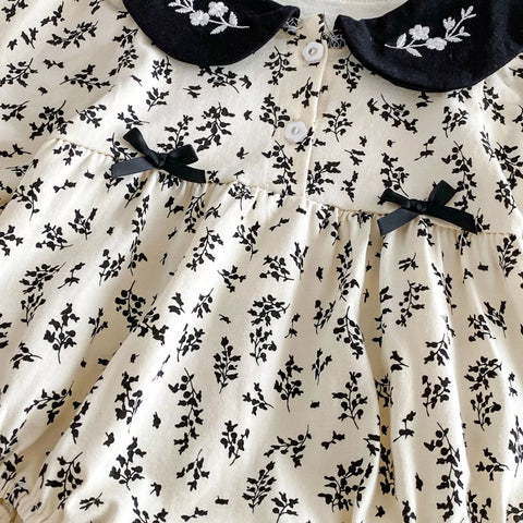 Baby Girl Paisley Print Contrast Collar Long Sleeve Bodysuit