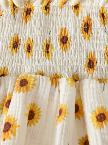 2 Pc Baby Girl Sunflower Smocked Bodysuit w/ Hat