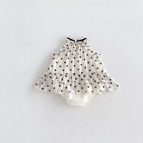 Baby Girl Chic Halter Polka Dot Bow Tie Bodysuit Dress
