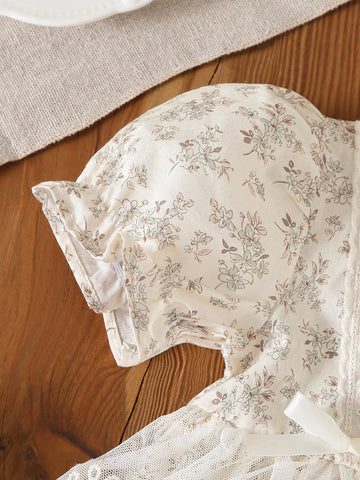 2 Baby Girl Autumn Flower Bodysuit w/ Bonnet Hat