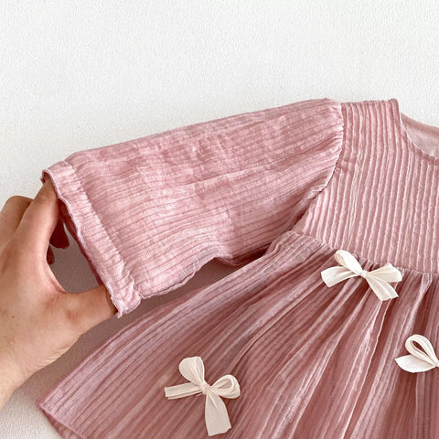 2 Pc Autumn Mini Pleat Bow Dress