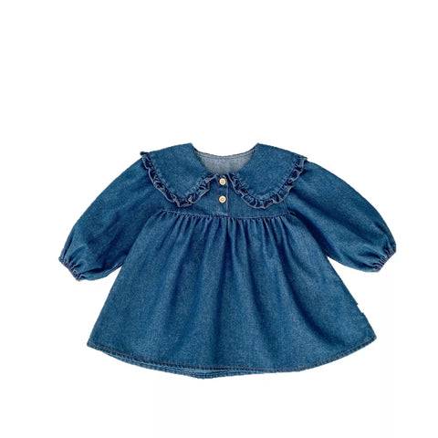 Girls Peter Pant Collar Denim Dress
