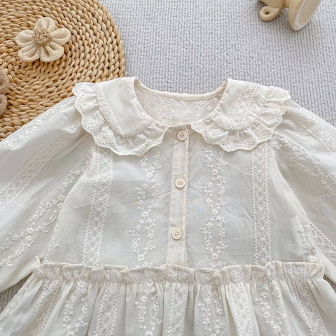 Girl Vintage Embroidered Ruffle Collar Blouse