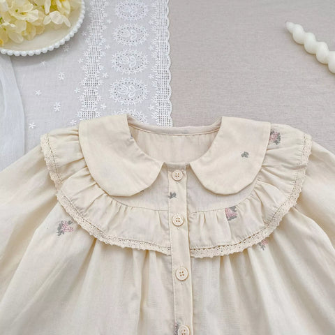 Baby Girl Floral Embroidered Ruffle Collar Blouse