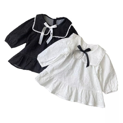 Baby Girl Textured Butterfly Collar Bow Dress
